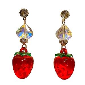Elegant Red Strawberry Drop Earrings Fashion Ear Jewelry Dangle fruit